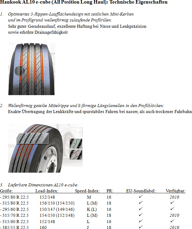 Technische Eigenschaften Hankook AL10