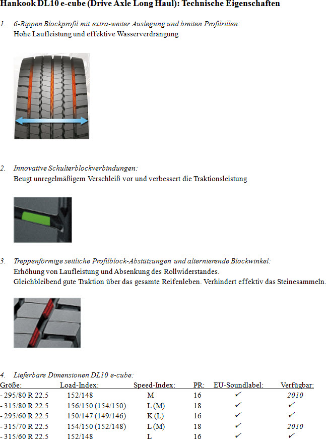 Technische Eigenschaften Hankook DL10